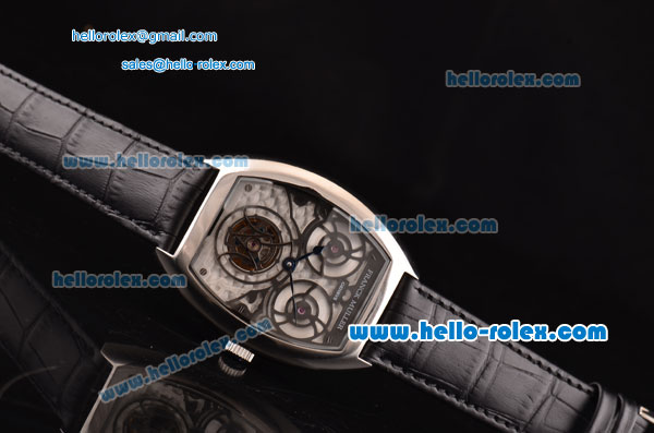 Franck Muller Giga Tourbillon ST22 Automatic Steel Case with Black Leather Strap and White Dial - Blue Hands - Click Image to Close